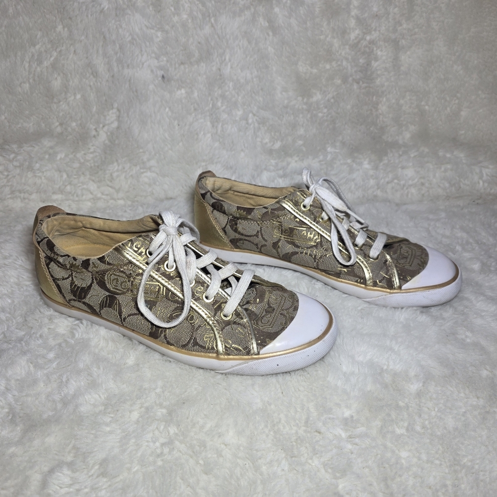Coach Barrett Gold Signature Monogram Jacquard Sneakers 9.5B - Picture 4 of 16